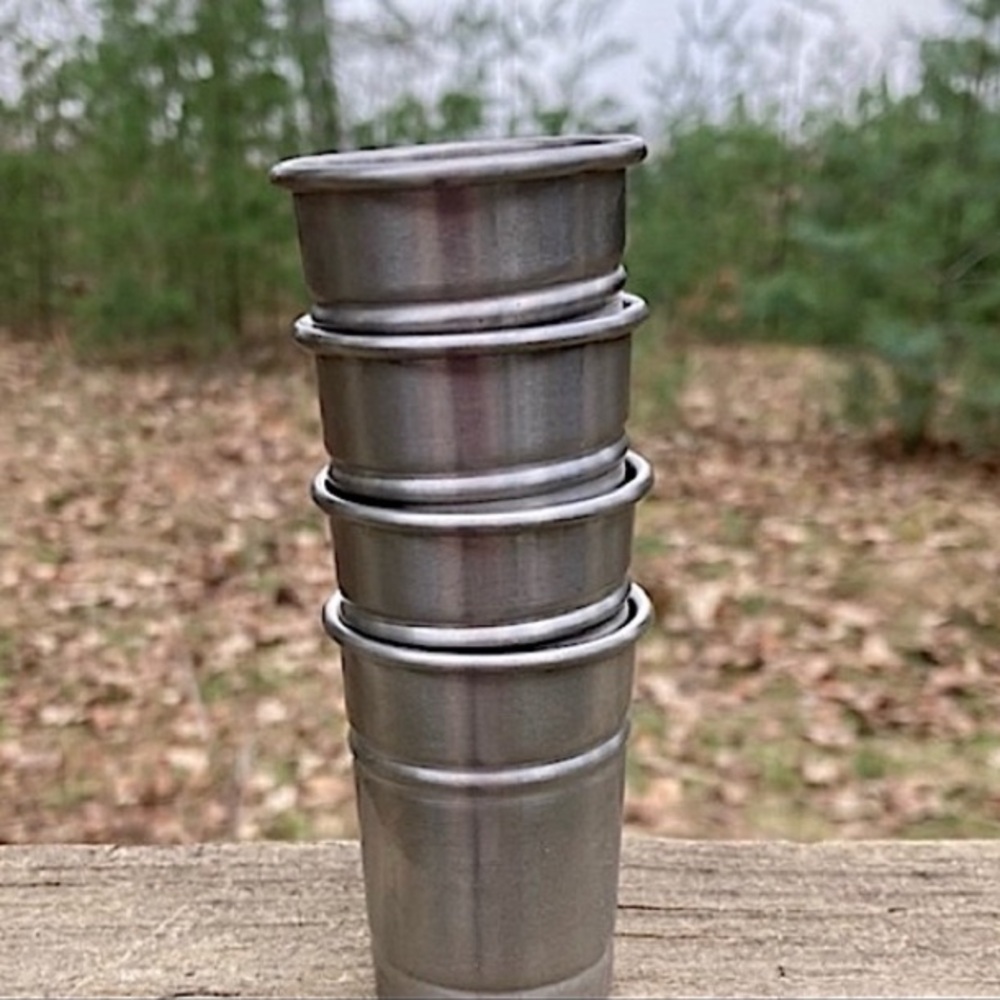 4 GLASSES Shot Glasses Stackable Silver Gray Metal Sturdy Party